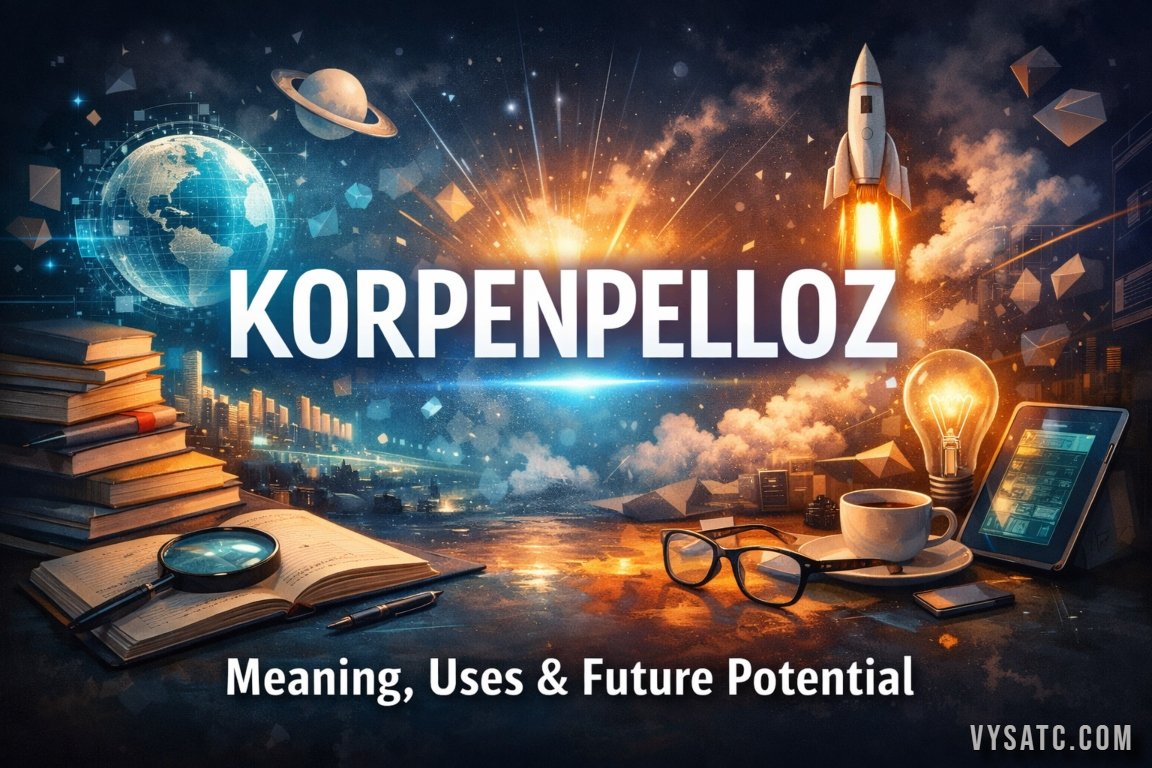 Futuristic digital illustration showing the word “korpenpelloz” surrounded by glowing data interfaces, technology icons, and creative innovation visuals.