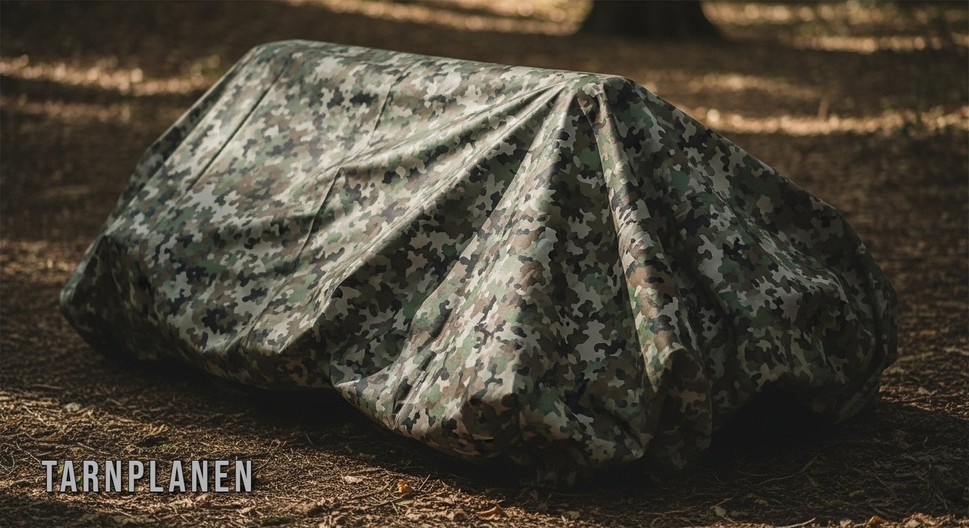 Tarnplanen covering outdoor equipment for protection and concealment